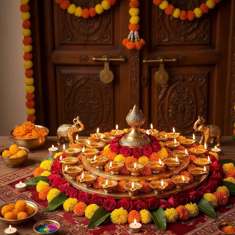 Indian celebration details with traditional lighting